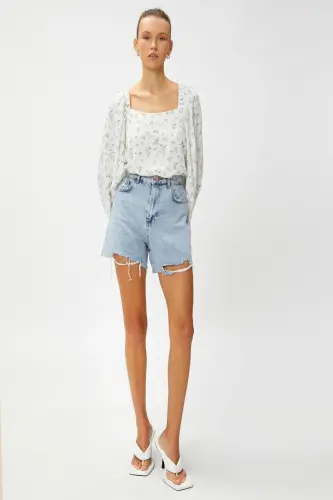 Kadın Bluz-Renkli / Yeşil Desenli - 2