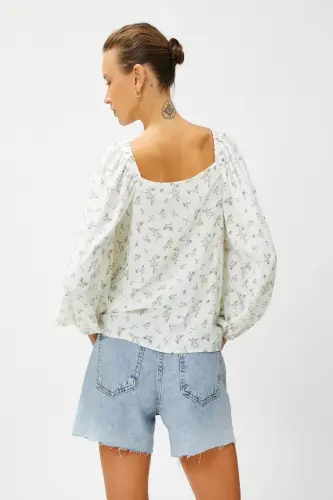 Kadın Bluz-Renkli / Yeşil Desenli - 4