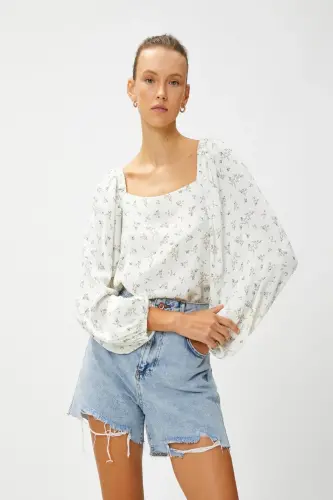 Kadın Bluz-Renkli / Yeşil Desenli 