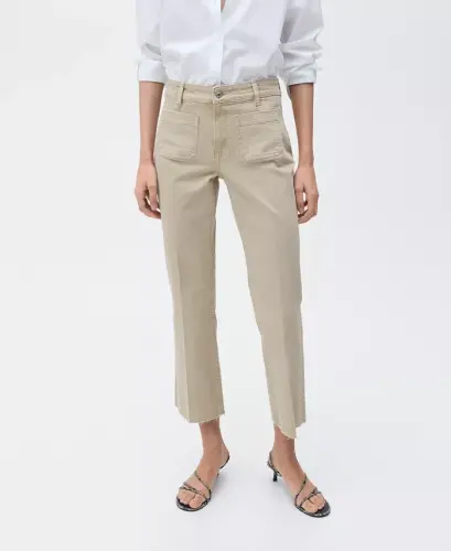 Women's Flared Cropped Jeans - Pastel Green - MANGO (1)