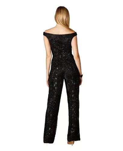 Women's Beaded Off Shoulder Jumpsuit - Black - 2