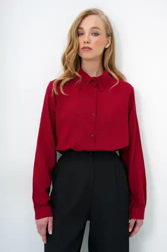 Kadın Bordo Basic Viscon Dokuma Gömlek ALC-X5442-BORDO - TREND ALAÇATI STILI (1)