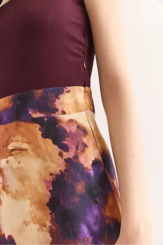 Kadın Bordo Batik Yanı Gizli Fermuarlı Garnili Midi Elbise ELB-19002393 - Bordo Batik - 4
