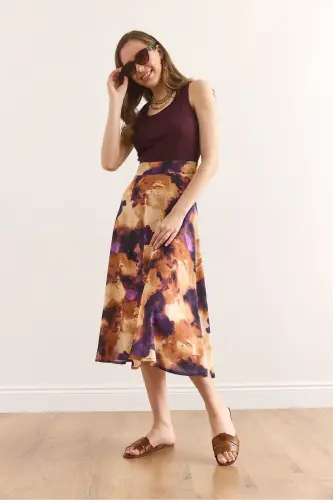 Kadın Bordo Batik Yanı Gizli Fermuarlı Garnili Midi Elbise ELB-19002393 - Bordo Batik - 5