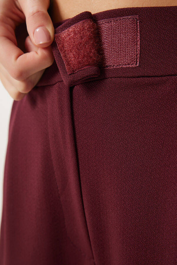 Kadın Bordo Beli Cırtlı Rahat Dokuma Pantolon RV00150-Bordo - 5