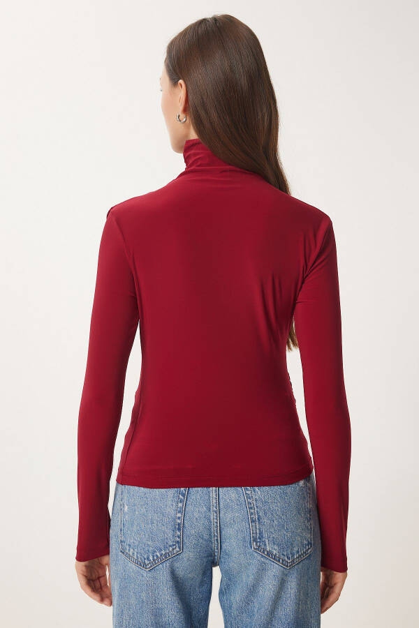 Kadın Bordo Büzgü Detaylı Dik Yaka Sandy Bluz FF00135-Bordo - 7