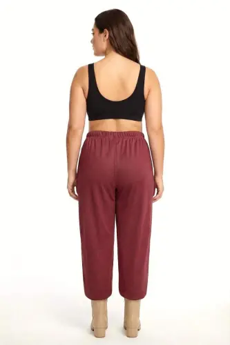 Kadın Bordo Dokulu Büyük Beden Cepli Pijama Altı - 3