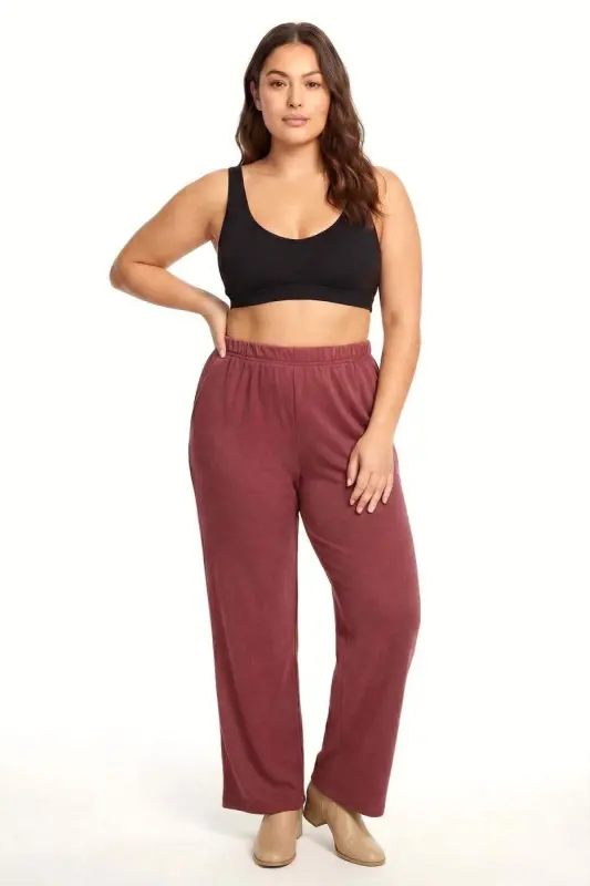 Kadın Bordo Dokulu Büyük Beden Cepli Pijama Altı - 1