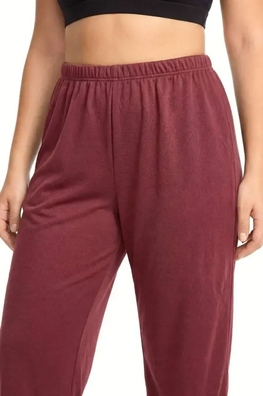 Kadın Bordo Dokulu Büyük Beden Cepli Pijama Altı - 2