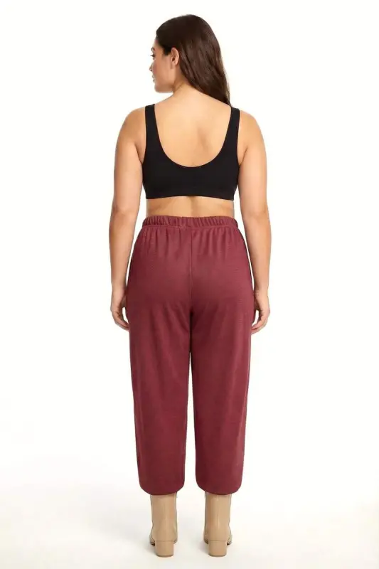 Kadın Bordo Dokulu Büyük Beden Cepli Pijama Altı - 3