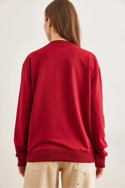 Kadın Bordo Göz Nakışlı Mevsimlik Sweatshirt SWT-19000598-Bordo - 2