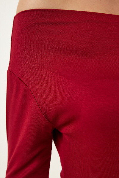Kadın Bordo Kayık Yaka Örme Bluz RX00046 - Bordo - 4