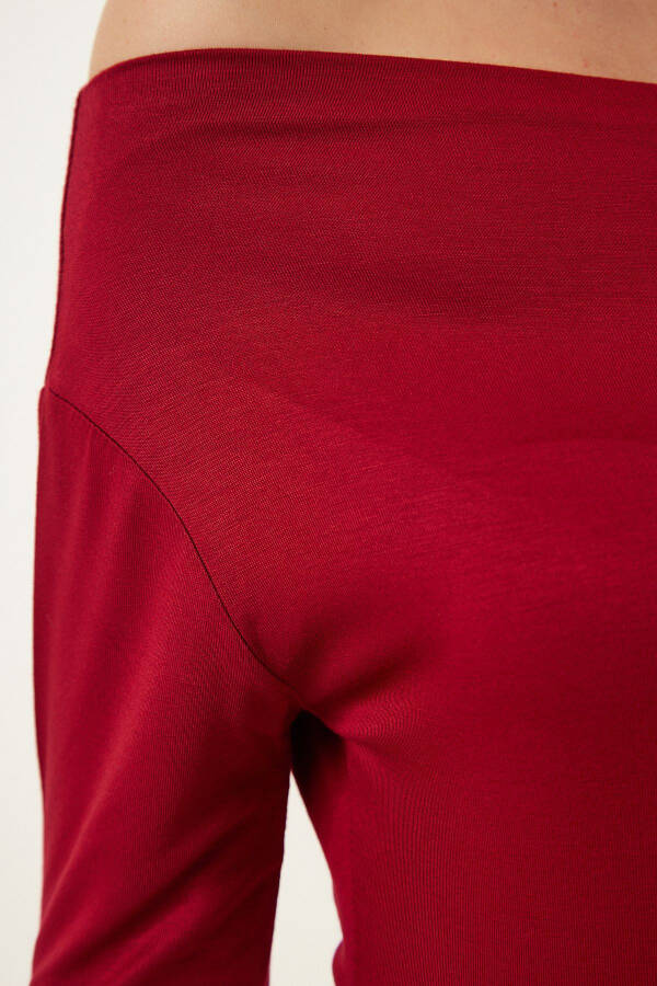 Kadın Bordo Kayık Yaka Örme Bluz RX00046 - Bordo - 4