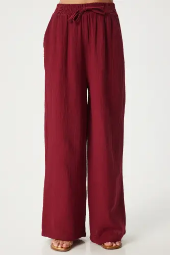 Kadın Bordo Müslin Palazzo Pantolon MX00160 - Bordo - 3