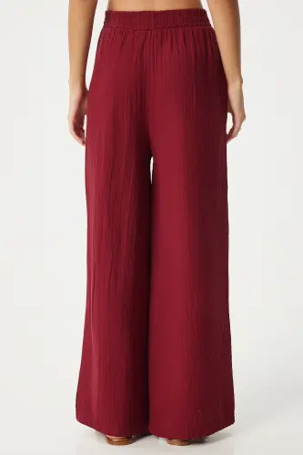 Kadın Bordo Müslin Palazzo Pantolon MX00160 - Bordo - 5