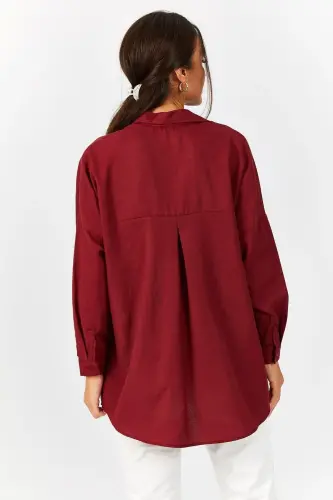Kadın Bordo Oversize Uzun Basic Gömlek ARM-22Y001118-Bordo - 4