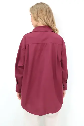 Kadın Bordo Oversize Uzun Dokuma Gömlek ALC-X6828 - BORDO - 6