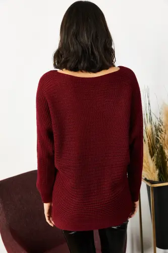 Kadın Bordo Selanik Salaş Triko Kazak KZK-19000051-Bordo - 4