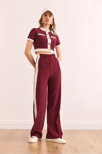 Kadın Bordo Şeritli Alt Üst Fitilli Takım TKM-19000371 - Bordo - 3