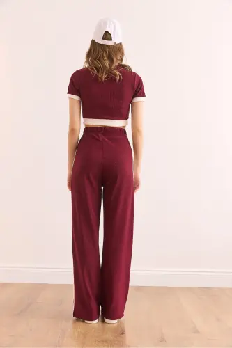 Kadın Bordo Şeritli Alt Üst Fitilli Takım TKM-19000371 - Bordo - 6
