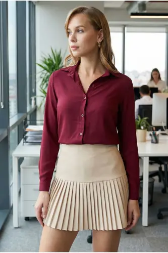 Kadın Bordo Uzun Kollu Düz Gömlek ARM-18Y001176 - BORDO 