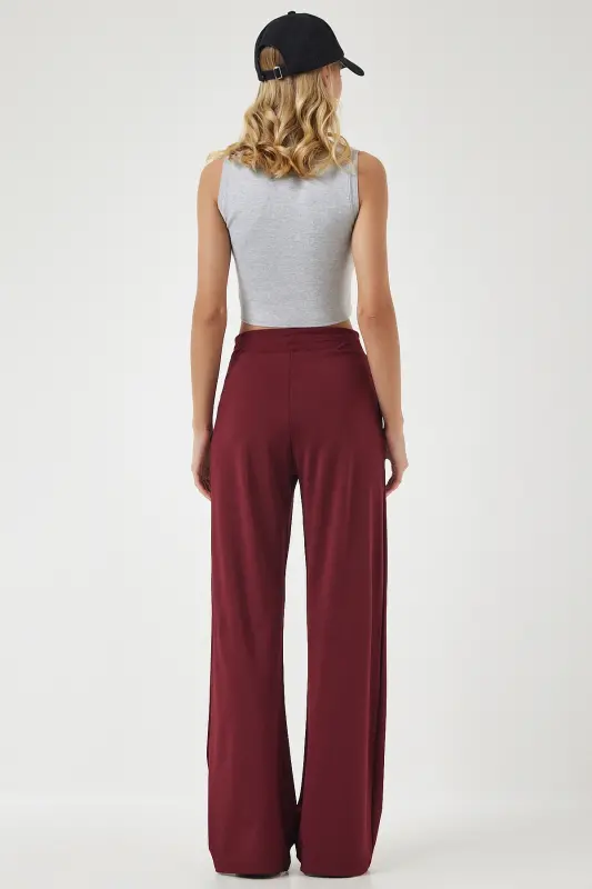 Kadın Bordo Yüksek Bel Esnek Eşofman Pantolon BF00030 - Bordo - 5