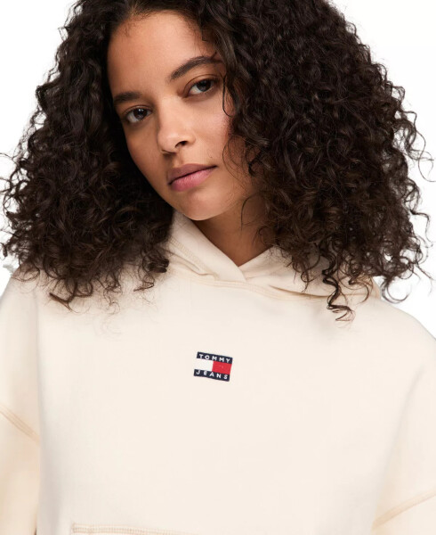 Kadın Boxy Dikişli Pamuklu Logo Kapşonlu Sweatshirt Eski Beyaz - 3