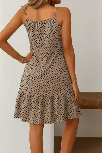 Kadın Boyundan Askılı Desenli Fırfırlı Süprem Elbise - 3