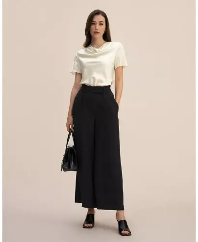 Kadın Boyunlu Kısa Kollu İpek Tişört - LILYSILK (1)