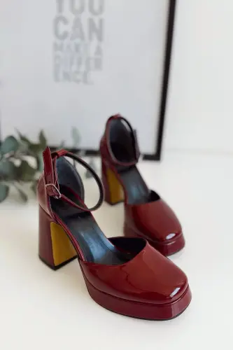 Kadın Bride Gelin Nikah Düğün Ayakkabısı Bordo Rugan Platformlu Kapalı Burun Yüksek Topuklu Ayakkabı-kapalı rugan bordo - 3