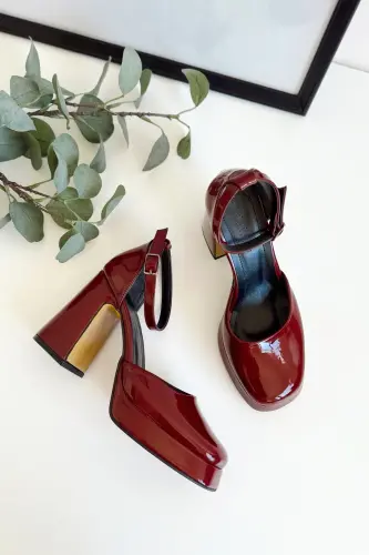 Kadın Bride Gelin Nikah Düğün Ayakkabısı Bordo Rugan Platformlu Kapalı Burun Yüksek Topuklu Ayakkabı-kapalı rugan bordo - POLKA STORE (1)