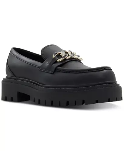Women's Brixtonn Chain Lug Loafers - Black Leather - 1