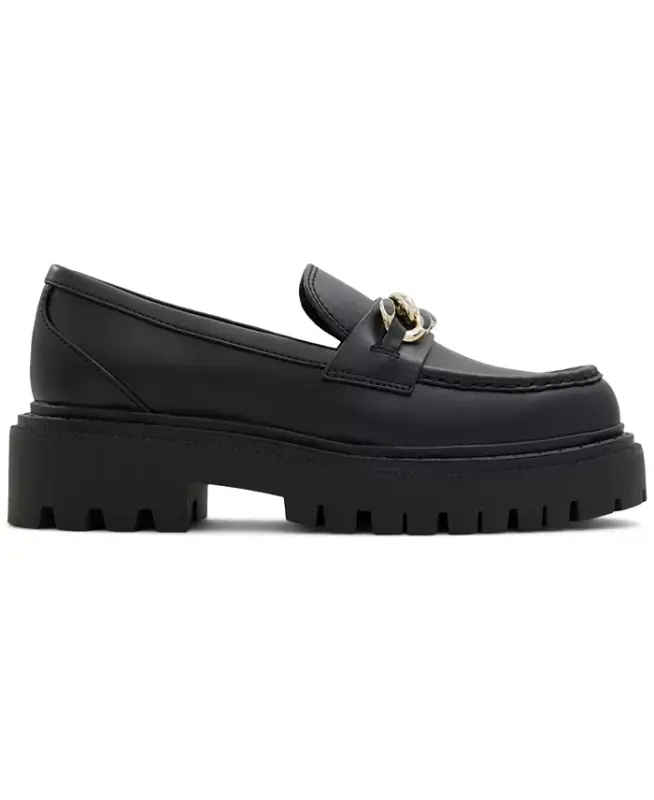 Women's Brixtonn Chain Lug Loafers - Black Leather - 2