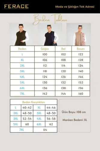 Kadin Buyuk Beden Battal Tesettur Uzun Kolsuz Fermuarli Yelek Lacivert-Lacivert - FERACE (1)