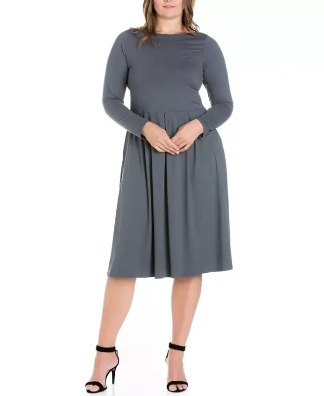 Women's Plus Size Fit and Flare Midi Dress - Gray - 24SEVEN COMFORT APPAREL
