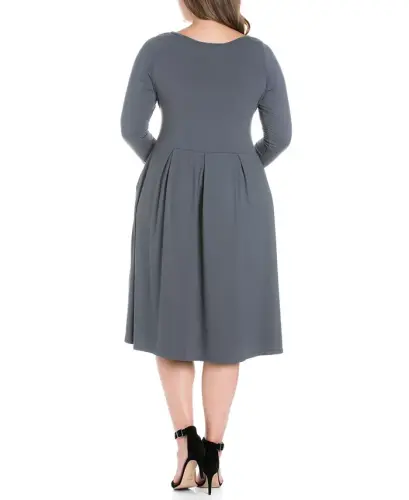 Women's Plus Size Fit and Flare Midi Dress - Gray - 3