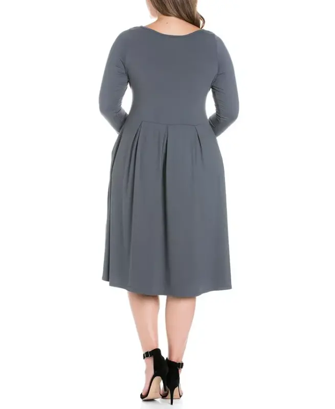 Women's Plus Size Fit and Flare Midi Dress - Gray - 3