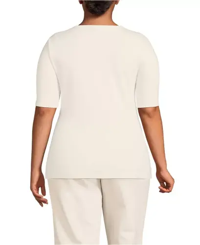 Women's Plus Size Lightweight Jersey Tie Front Top - Fresh ivory - 2