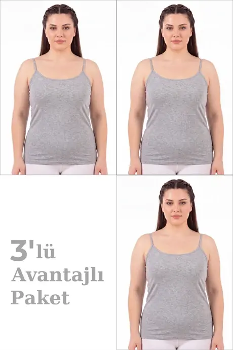 Kadın Büyük Beden İp Askılı Atlet Pamuklu Likralı Yumuşak Esnek Kumaş 3'lü Paket - BÜYÜKBEDENIZ