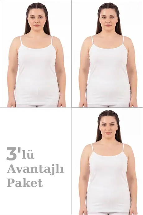 Kadın Büyük Beden İp Askılı Atlet Pamuklu Likralı Yumuşak Esnek Kumaş 3'lü Paket - BÜYÜKBEDENIZ