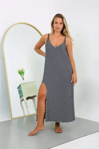 Kadın Büyük Beden İp Askılı Pamuklu Uzun Gecelik 12107 - BÜYÜKBEDENIZ (1)