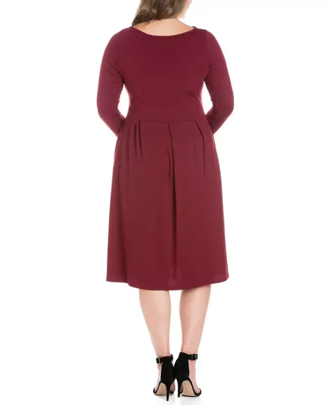 Women's Plus Size Fit and Flare Midi Dress - Wine - 3