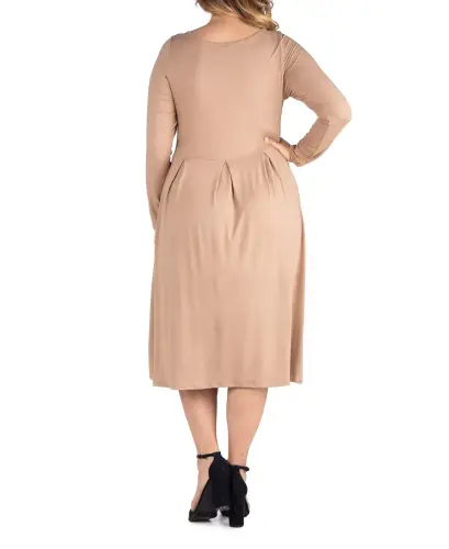 Women's Plus Size Fit and Flare Midi Dress - Wheat - 3
