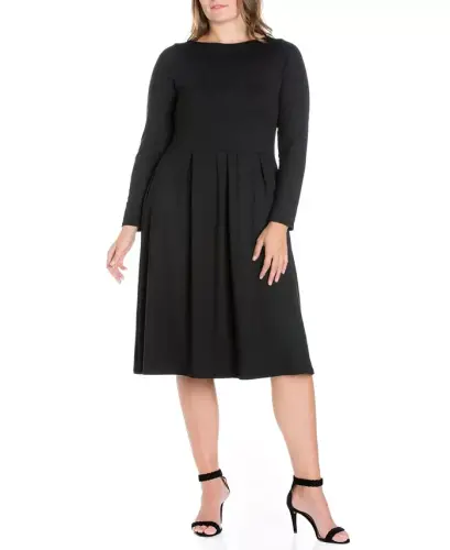 Women's Plus Size Fit and Flare Midi Dress - Black 