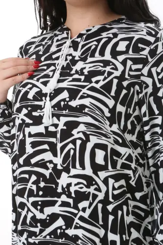 Kadın Büyük Beden Siyah Dokuma Viskon Kumaş Uzun Kollu Elbise 65N38174 - SİYAH - 4