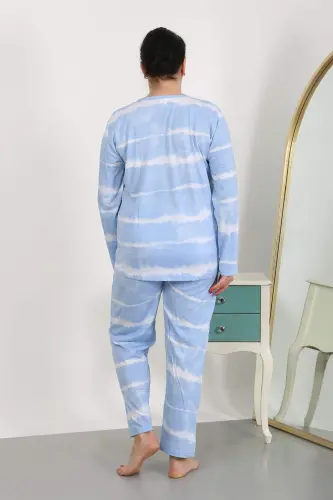 Kadın Büyük Beden Uzun Kol Penye Pijama Takımı Mavi 202502 - BÜYÜKBEDENIZ (1)