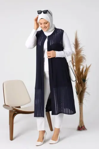 Kadin Buyuk Beden Yelek Anne Uzun Ve Tasli Lacivert-Lacivert - 7