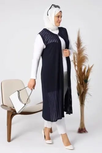 Kadin Buyuk Beden Yelek Anne Uzun Ve Tasli Lacivert-Lacivert - 6