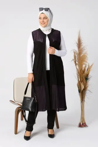 Kadin Buyuk Beden Yelek Anne Uzun Ve Tasli Mürdüm-Mürdüm - 3