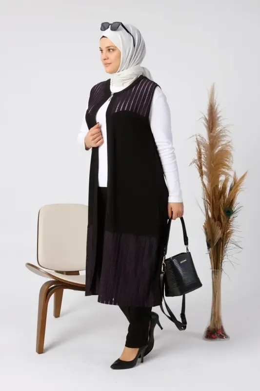 Kadin Buyuk Beden Yelek Anne Uzun Ve Tasli Mürdüm-Mürdüm - 6